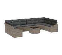 HETFTJN Set di mobili da giardino 11 cucchiaini divano grigio polyrattan resistente agli agenti atmosferici con tavolo regolabile in altezza 55 cm modulare per terrazze piccoli balconi e lounge