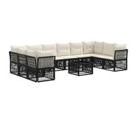 HETFTJN Set di mobili da giardino, 11 pezzi, divano angolare in polyrattan, colore nero, con tavolo e imbottiture, per 10 persone, per terrazza, giardino e balcone