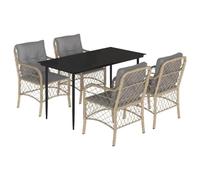 HETFTJN Set di mobili da giardino, 140 x 70 cm, in polyrattan, con piano in vetro, set da giardino con 4 sedie, cuscino per balcone, terrazza e piccoli balconi