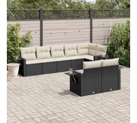 HETFTJN Set di mobili da giardino, 62 x 62 x 69 cm, in polyrattan, per esterni, con ripiani regolabili, cuscino bianco crema, materiale robusto per balcone, terrazza e giardino