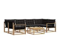 HETFTJN Set di mobili da giardino 7 pezzi in legno di acacia, divano modulare per esterni con cuscino, lounge da giardino per terrazza e balcone, comodo gruppo di sedute per 6 persone, grigio e