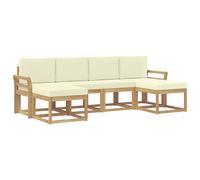 HETFTJN Set di mobili da giardino con cuscino, 6 pezzi, in legno di acacia, moderno, per giardino, terrazza, cortile, bianco e crema, 253 x 122,5 x 73 cm