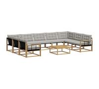 HETFTJN Set di mobili da giardino da 10 pezzi in legno massello di acacia, divano da esterno con cuscino, moderno gruppo lounge per giardino e terrazza, bianco e grigio chiaro, tavolo e moduli inclusi