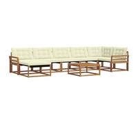 HETFTJN Set di mobili da giardino da 22 pezzi in legno di acacia massiccio, set modulare per esterni, per terrazza e giardino, con cuscini, tavolo e sgabello, colore naturale e crema