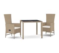 HETFTJN Set di mobili da giardino da 3 pezzi, beige, 90 x 90 cm, in rattan sintetico, con funzione sdraiata, salvaspazio, per piccoli balconi e terrazze, resistenti alle intemperie, per mangiare e
