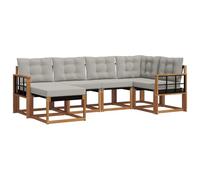HETFTJN Set di mobili da giardino da 6 pezzi, in legno di acacia massiccio e textilene, mobili da terrazza con cuscino, set di mobili da giardino modulari per balcone e giardino, naturale e grigio
