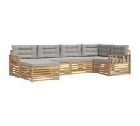 HETFTJN Set di mobili da giardino da 6 pezzi, in legno massello di acacia, modulare con cuscini, per giardino e terrazza, superficie laccata, bianco e grigio chiaro, 327 cm