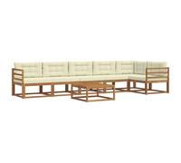 HETFTJN Set di mobili da giardino da 7 pezzi, in legno di acacia, con tavolo, divano angolare e cuscino, divano da giardino modulare per terrazza e paradiso del giardino, naturale e crema