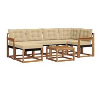 HETFTJN Set di mobili da giardino da 7 pezzi in legno di acacia massiccio e textilene, con cuscini per seduta per terrazza e giardino, colore naturale e beige