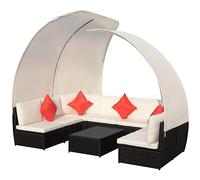HETFTJN Set di mobili da giardino da 9 pezzi con tettuccio parasole, in polyrattan nero, con cuscini e tavolino da caffè, set di mobili da giardino per terrazza e balcone, 260 x 190 x 220 cm