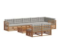 HETFTJN Set di mobili da giardino da 9 pezzi, in legno di acacia massiccio con cuscini grigi, per giardino, terrazza e cortile, design moderno, colori naturali