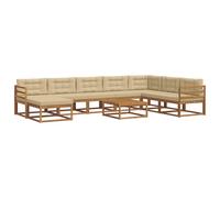 HETFTJN Set di mobili da giardino da 9 pezzi, in legno di acacia massiccio, con seduta e tavolo, per giardino, terrazza, cortile, colore naturale e beige