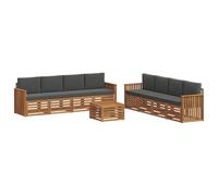 HETFTJN Set di mobili da giardino da 9 pezzi, in legno di acacia massiccio, modulare per giardino e terrazza, con cuscini per seduta e schienale in antracite, effetto naturale, superficie laccata