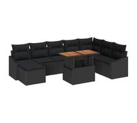 HETFTJN Set di mobili da giardino da 9 pezzi, in polyrattan, con funzione di stoccaggio, tavolo in legno massello di acacia e cuscini per 8 persone, lounge e terrazza