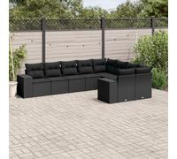 HETFTJN Set di mobili da giardino da 9 pezzi, nero in rattan sintetico, divano ad angolo, con braccioli da 75 kg, per balcone, terrazza, giardino, salotto