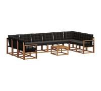 HETFTJN Set di mobili da giardino in legno di acacia, 11 pezzi, per giardino e terrazza, divano modulare per esterni, naturale e nero, 363 x 187,5 x 73 cm
