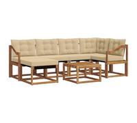 HETFTJN Set di mobili da giardino in legno di acacia, 7 pezzi, con cuscini da seduta e cuscini per la schiena, mobili da salotto per terrazza, giardino e piscina, colore naturale e beige