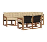 HETFTJN Set di mobili da giardino in legno di acacia massiccio, 7 pezzi, con seduta e cuscino per lo schienale, set modulare per terrazza e giardino, colore naturale e beige