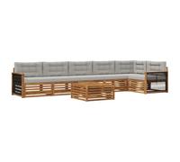 HETFTJN Set di mobili da giardino in legno di acacia massiccio, 7 pezzi, con tavolo e cuscini, grigio chiaro, set modulare per giardino, terrazza e balcone, superficie laccata