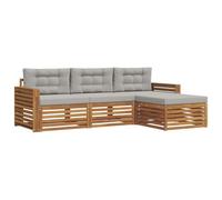 HETFTJN Set di mobili da giardino in legno di acacia massiccio, divano da esterno con cuscino per seduta, lounge da giardino modulare per terrazza e giardino, naturale e grigio chiaro, 257,5 x 162,5 x