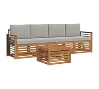 HETFTJN Set di mobili da giardino in legno massello di acacia, 5 pezzi, set lounge per terrazza e giardino, con cuscini grigio chiaro, moderno divano modulare da esterno, finitura laccata