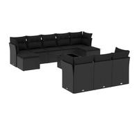 HETFTJN Set di mobili da giardino in polyrattan, 11 pezzi, con cuscino imbottito, design modulare nero, set di mobili da giardino per terrazza, balcone, cortile, con tavolo e sgabello