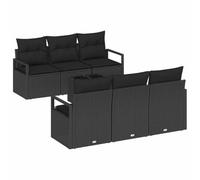 HETFTJN Set di mobili da giardino in polyrattan, 7 pezzi, con cuscini e tavolo, design modulare per terrazza e giardino, spazio sotto le sedute, nero