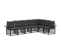 HETFTJN Set di mobili da giardino in polyrattan, 7 pezzi, con cuscini per seduta e cuscini per la schiena, divano modulare per esterni, per giardino, terrazza e balcone, nero e grigio scuro