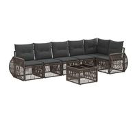 HETFTJN Set di mobili da giardino in polyrattan, 7 pezzi, grigio scuro, con tavolo e 13 cuscini, design modulare, divano angolare per giardino, terrazza, balcone, per 6 persone
