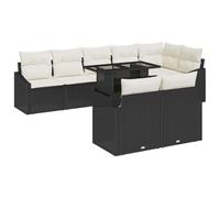 HETFTJN Set di mobili da giardino in polyrattan, 9 pezzi, modulare, con cuscini per seduta e schienale, colore nero e crema, per terrazza e giardino, 288,5 x 123,5 x 85 cm