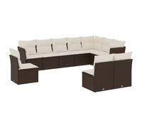 HETFTJN Set di mobili da giardino in polyrattan, altezza 69 cm, modulare, con cuscino bianco crema, resistente alle intemperie, per piccoli balconi, terrazze e cortili, 10 pezzi