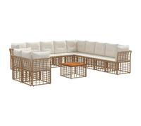 HETFTJN Set di mobili da giardino in polyrattan da 12 pezzi, divano angolare con tavolo, per esterni, modulare per 11 persone, cuscini resistenti alle intemperie, per giardino e terrazza, colore