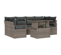 HETFTJN Set di mobili da giardino in polyrattan grigio, 7 pezzi, modulare con tavolo regolabile in altezza e vano portaoggetti, divano angolare per giardino, terrazza e esterni