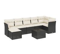 HETFTJN Set di mobili da giardino in polyrattan nero con cuscino bianco crema, 62 x 62 x 69 cm, modulare per piccoli balconi e terrazze, robusto tavolo in vetro, design resistente alle intemperie per