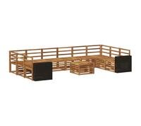 HETFTJN Set di mobili da giardino modulari, 11 pezzi, in legno massiccio di acacia, con tavolo e divano angolare, colore naturale, per terrazza e giardino, moduli 59 x 59 x 37 cm