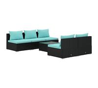 HETFTJN Set di mobili da giardino modulari in polyrattan con cuscini, set di mobili da giardino modulare per terrazza e balcone, con tavolino da caffè e 5 parti centrali del divano, set di sedute nero