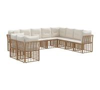 HETFTJN Set di mobili da giardino per 10 persone, in polyrattan, naturale, modulare con imbottiture, per terrazza, giardino, balcone, resistente alle intemperie, con cuscini