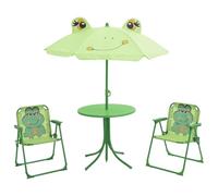 HETFTJN Set di mobili da giardino per bambini, 3 pezzi, con tavolo, sedie da 50 cm e ombrellone da 105 cm, verde, robusto telaio in acciaio, per piccoli balconi, terrazze e parco giochi