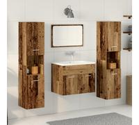 HETFTJN Set di Mobili per Bagno 4 Pezzi in Legno Vecchio Salvaspazio con Armadio Alto, Cassetti e Ante, Colore Marrone, per Organizzazione Interna