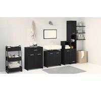 HETFTJN Set di Mobili per Bagno 4 Pezzi Rovere Nero Legno Ingegnerizzato, Mobiletto Bagno Salvaspazio 60x33x80 cm con Finitura Opaca Design Moderno per Interni
