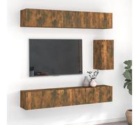 HETFTJN Set di Mobili Porta TV a Parete 7 Pezzi in Legno Multistrato Rovere Fumo, Mobile TV Soggiorno Moderno con Ampio Spazio per DVD e Rivette, Soluzione Salvaspazio per Salotto