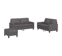 HETFTJN Set Divani 3 Pezzi in Similpelle Grigio con Pouf e Cuscini | Arredo elegante per il soggiorno con due divani a 2 posti, poggiapiedi versatile e quattro comodi cuscini coordinati.