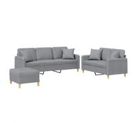 HETFTJN Set Divani 3 Pezzi in Tessuto con Pouf e Cuscini Grigio | Salotto completo con sedute imbottite in spugna per garantire comfort e relax durante i momenti in famiglia.
