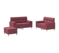 HETFTJN Set Divani 3 Pezzi in Tessuto Rosso Vino con Pouf e Cuscini | Salotto completo in tessuto traspirante per il soggiorno, con solida struttura in compensato e metallo.