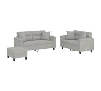 HETFTJN Set Divani 3 Pz in Microfibra Grigio Chiaro con Pouf | Arredo completo per il soggiorno con imbottitura spessa, struttura stabile in metallo e quattro cuscini inclusi.