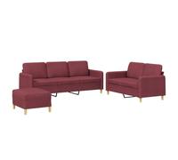HETFTJN Set Divani 3 Pz in Tessuto con Poggiapiedi e Cuscini Rosso Vino | Salotto completo con divano a 2 e 3 posti e pouf poggiapiedi coordinato per arredare il soggiorno con stile.