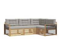 HETFTJN Set Divani da Esterno 5 Pz in Legno Massello Acacia Bianco Grigio | Salotto modulare componibile con morbidi cuscini in poliestere, perni di supporto e finitura laccata per giardino e terrazza.