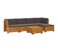 HETFTJN Set Divani da Esterno 6 Pezzi in Legno di Acacia con Cuscini | Salotto modulare in legno di acacia massello marrone per giardino e terrazza, completo di cuscini sfoderabili.