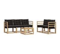 HETFTJN Set Divani da Esterno 6PZ con Cuscini Legno Acacia Bianco Nero | Salotto componibile modulare in solido legno per giardino e terrazza con cuscini sfoderabili e sedute confortevoli