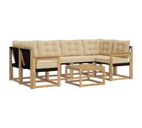 HETFTJN Set Divani da Esterno 7 Pezzi Acacia e Textilene | Salotto modulare con tavolino e cuscini sfoderabili per giardino patio e bordo piscina in tonalità bianco e beige.
